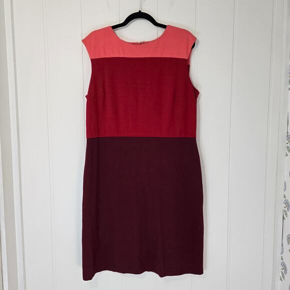 Talbots Colorblock Knit Shift Dress Stretch Red Pink A Line Size 14 - Picture 2 of 5